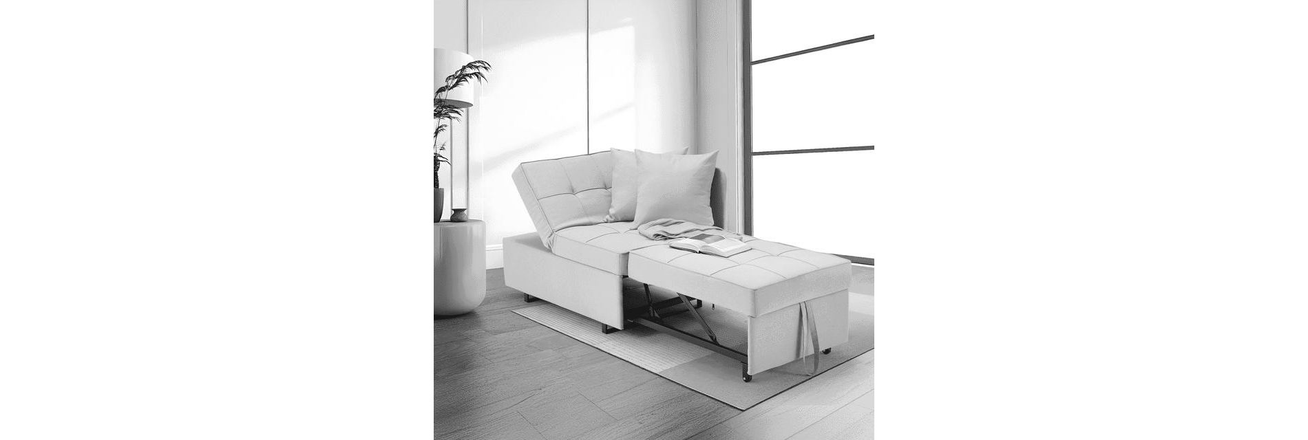Erommy 3-in-1 Sleeper Sofa Chair Bed , 5-position Adjustable Backrest Pull Out Sofa Bed with Faux Linen Sofa Fabric