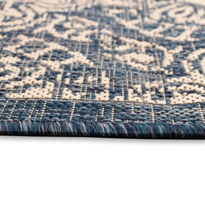 Antique Tile Medallion Navy Synthetic 6'6" x 9'3" Indoor/Outdoor Rug