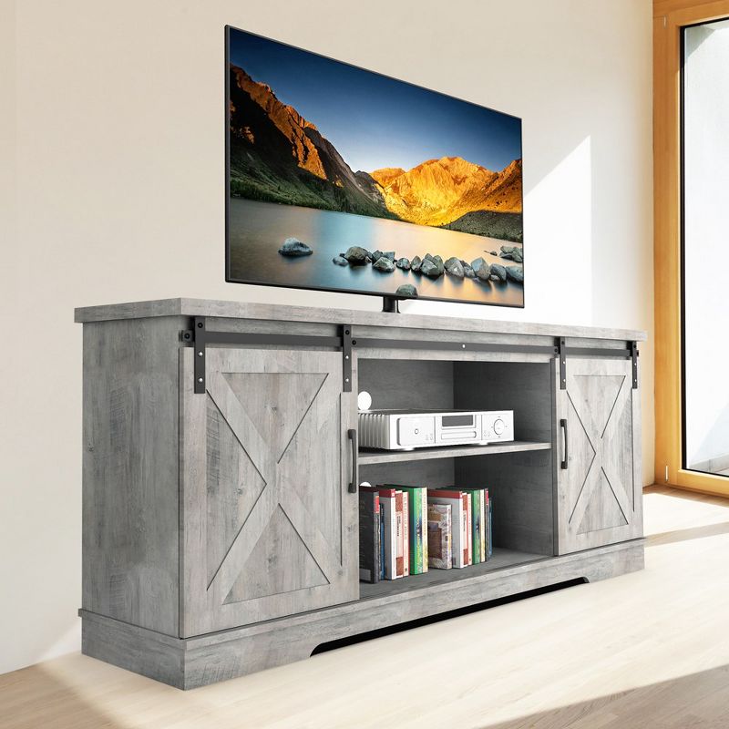 Whizmax TV Stand for 65" Television, Modern Farmhouse Sliding Barn Door TV Stand, Entertainment Center TV Console, Gray, 1 of 11