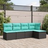 vidaXL Patio Sofa Set with Cushions - 5 Piece Black Poly Rattan Outdoor Furniture - Removable Covers, Weather-Resistant Modular Garden Seating - 2 of 4