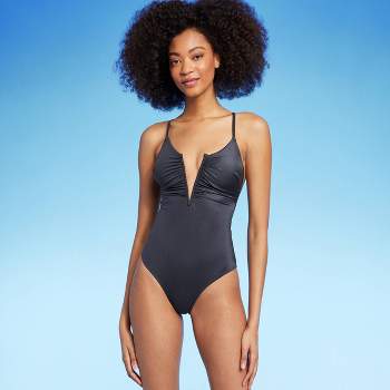 Women's Shirred Cup Underwire High Leg One Piece Swimsuit - Shade & Shore™  Blue Shine 32b : Target