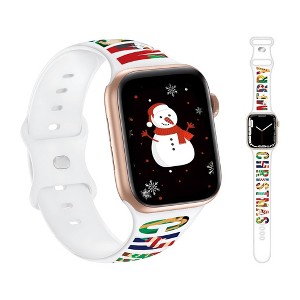 HTUTWOO Chic Breathable Christmas Bands Compatible with Apple Watch 38mm 40mm 41mm,Soft Silicone Sports Wristband Strap for iWatch Series & SE, White - 1 of 4