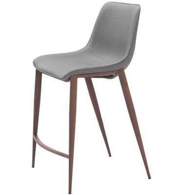 HomeRoots Set of Two 26" Slate Gray and Brown Faux Leather and Steel Counter Height Bar Chairs
