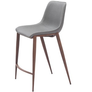 HomeRoots Set of Two 26" Slate Gray and Brown Faux Leather and Steel Counter Height Bar Chairs - 1 of 4