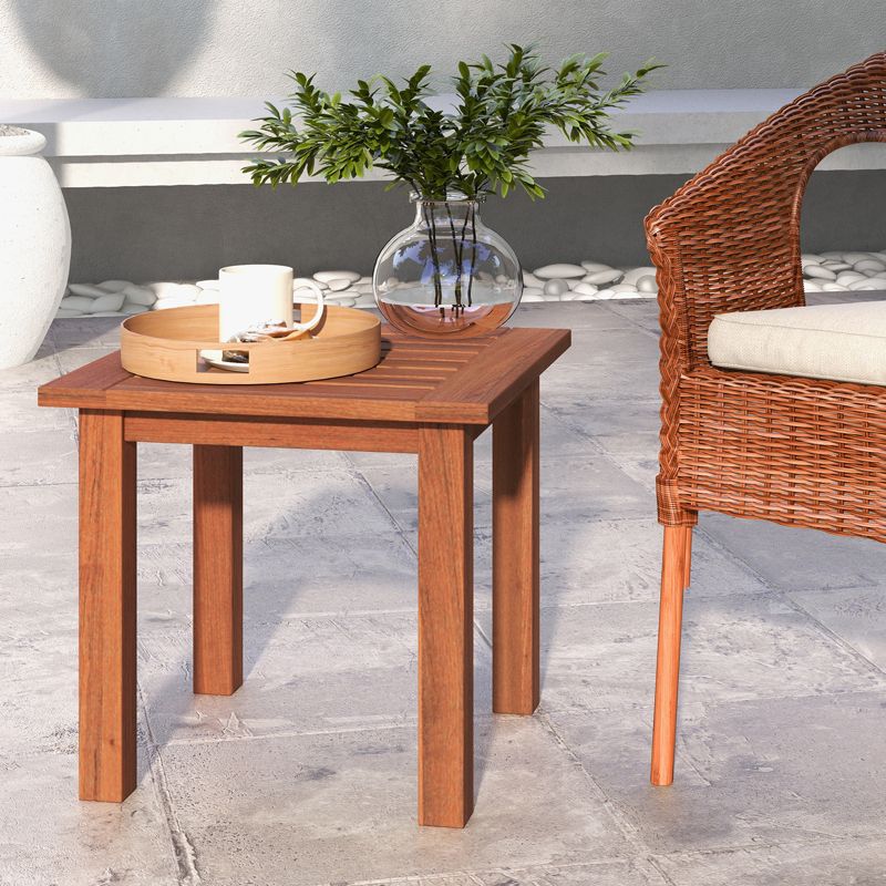 Tangkula 1PC/2PCS Patio Hardwood End Table Square Side Table with Slatted Tabletop Small Coffee Bistro Table Indoor Outdoor Side Table, 2 of 10