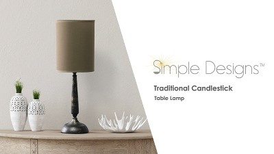 Gray Wash Metal Candlestick Table Lamp with Fabric Shade