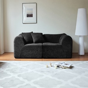 76.4" Velvet 2-Seater Sofa with Pillows, Space-Saving Design and Soft Compressed Cushions - 1 of 4