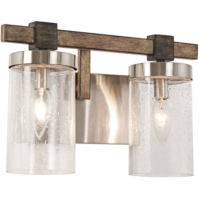 Minka Lavery Industrial Wall Light Sconce Brushed Nickel Hardwired 14" 2-Light Fixture Clear Seeded Glass for Bathroom Vanity, 4 of 5