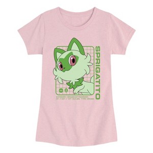 Girls' - Pokémon - Sprigatito Stats Fitted Short Sleeve Graphic T-Shirt - 1 of 3