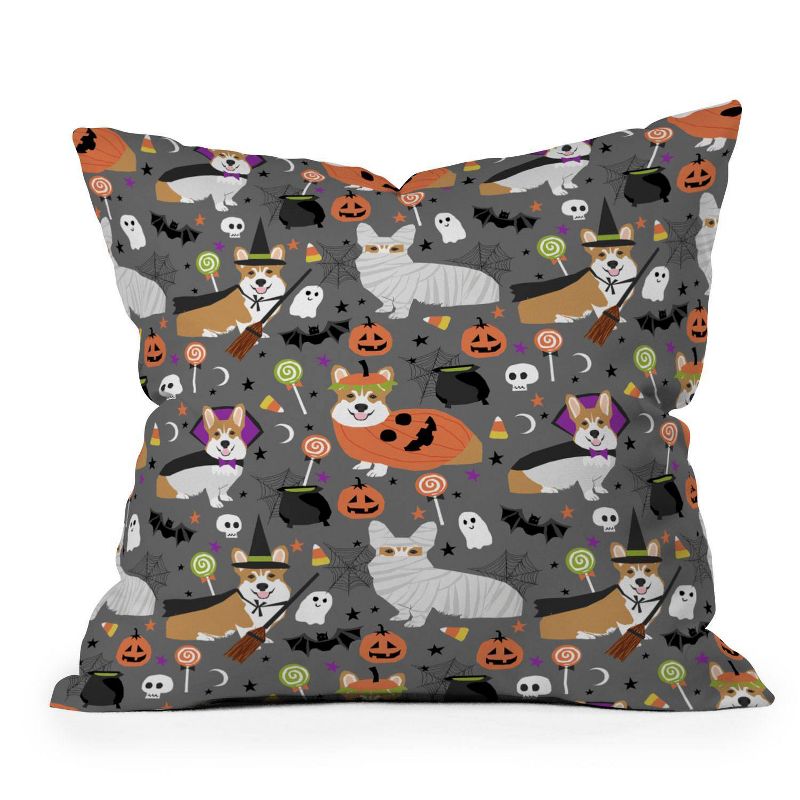 16&#34;x16&#34; Pet Friendly Corgi Halloween Costume Dogs Square Throw Pillow Gray - Deny Designs, 1 of 6
