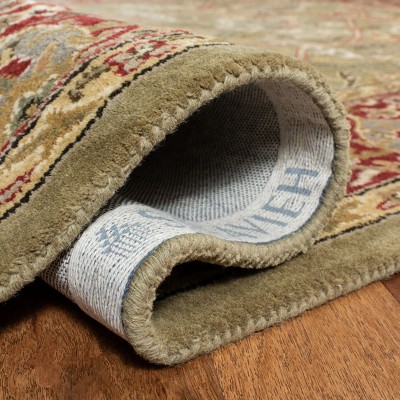 Light Green and Rust Hand-Tufted Wool Runner Rug