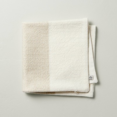 Image of 18"x18" Color Block Decorative Pillow Cover Cream/Tan - Hearth & Hand™ with Magnolia: Woven Texture, Hidden Zipper