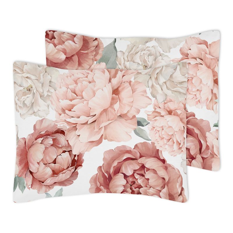 Sweet Jojo Designs Full/Queen Comforter Bedding Set Peony Floral Garden Pink and Ivory 3pc, 6 of 8