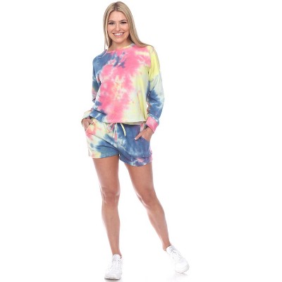 Women's Tie Dye Lounge Top & Shorts Set Pink Small - White Mark