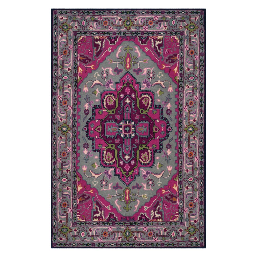 3'x5' Medallion Accent Rug Gray/Pink - Safavieh