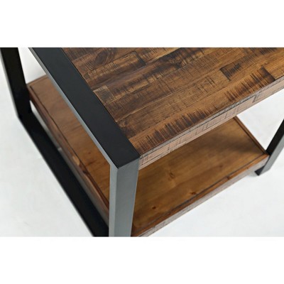Loftworks 23'' Square Warm Brown Acacia & Metal End Table