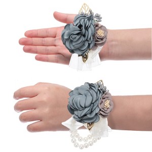 Unique Bargains Silk Wedding Prom Artificial Rose Boutonniere and Wrist Corsage Set - 1 of 3