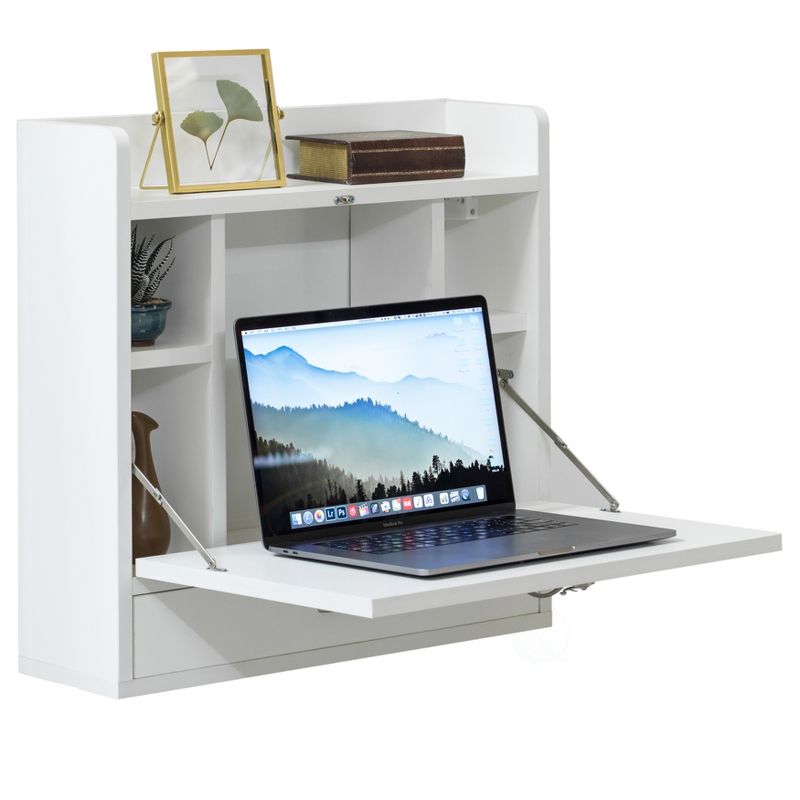 Basicwise Wall Mount Folding Laptop Writing Computer or Makeup Desk with Storage Shelves and Drawer, 1 of 6