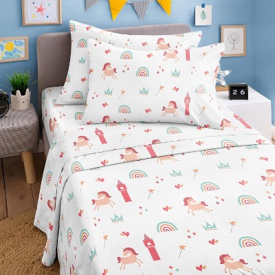 Kids 4 Piece Bed Sheet Set - Cute & Cozy Wrinkle-Resistant with Vibrant Designs - CGK Linens.