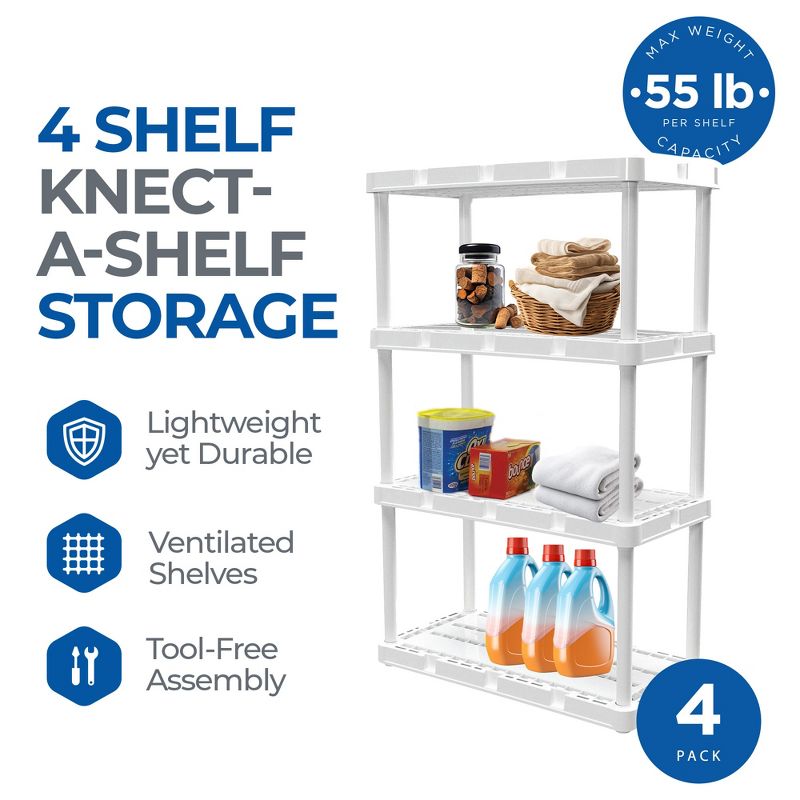 Gracious Living 4 Shelf Knect-A-Shelf Solid Light Duty Storage Unit 24 x 12 x 48" Organizer System for Home, Garage, Basement, and Laundry, Black, 4 of 7