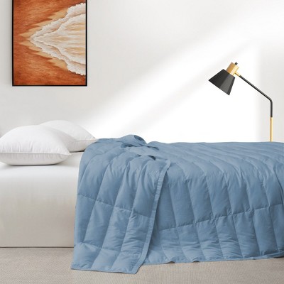 Luxurious Navy Cotton Down Blanket with Satin Trim, 108" x 90"
