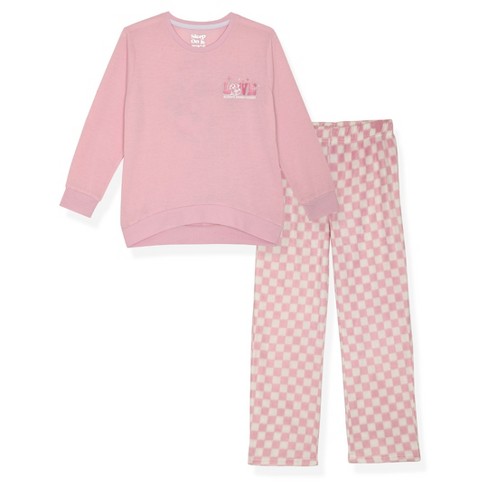 Sleep On It Girls 2-piece Fleece Pajama Sets- Plaid, Pink & White