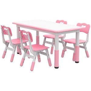 KTMBDW Kids Table and 4 Chairs Set, Height Adjustable Toddler Desk and Chair Set, Classroom/Daycare, Children Multi-Activity Table for Ages 2-8, Pink - 1 of 4