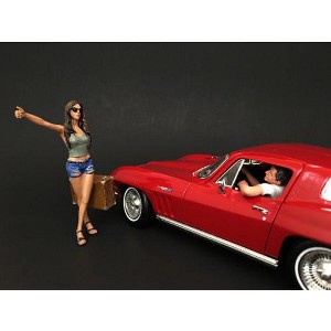 Hitchhiker 2 piece Figurine Set (Green Shirt) for 1/18 Scale Model Cars by American Diorama - 1 of 4