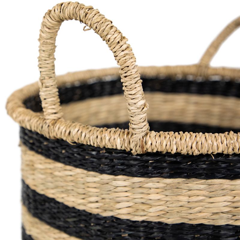 Northlight Set of 3 Khaki and Black Woven Seagrass Striped Storage Baskets with Handles 15.25", 4 of 7