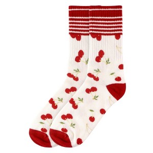 Women's Red Color Varsity Striped Cherry Socks - 1 of 3