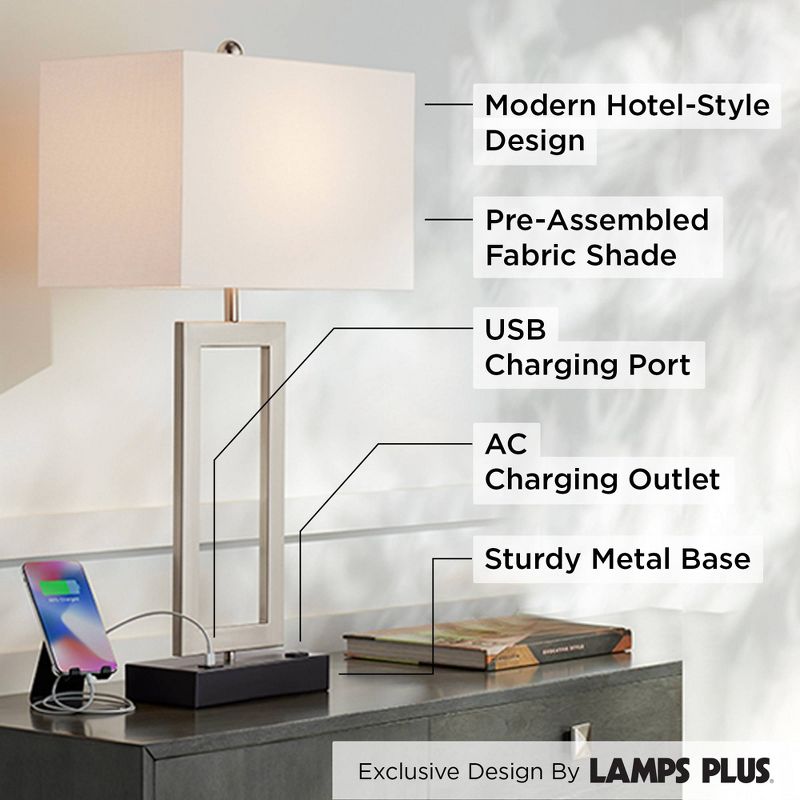 360 Lighting Todd Modern Table Lamp 30" Tall Steel Open Rectangle with USB and AC Power Outlet in Base White Shade for Bedroom Living Room Bedside, 4 of 11