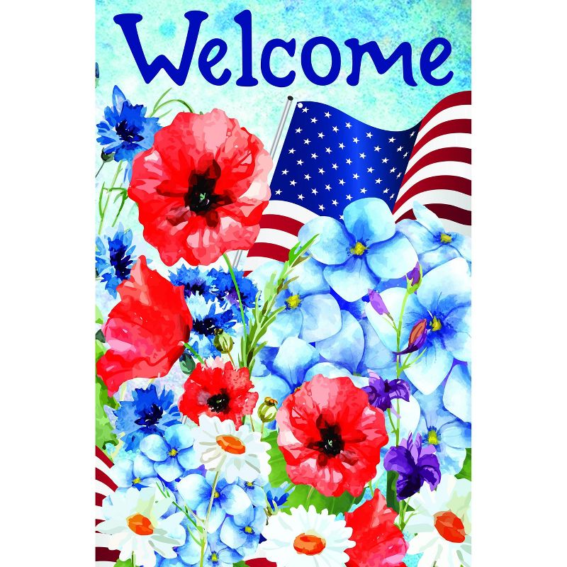 Northlight Blooming Flowers "Welcome" Patriotic Outdoor Garden Flag - 18" x 12.5", 4 of 5