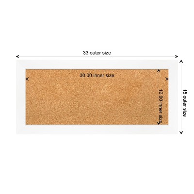 White Framed Natural Cork Bulletin Board, 36" x 18"