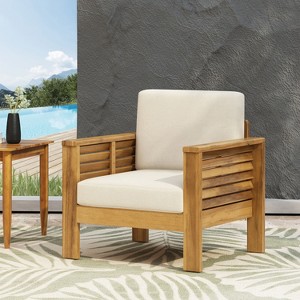 GDFStudio Rabun Outdoor Acacia Wood Club Chairs with Cushions - 1 of 4