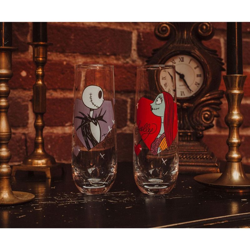 Silver Buffalo Disney The Nightmare Before Christmas Jack and Sally Fluted Glassware | Set of 2, 4 of 7