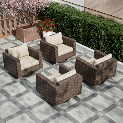 EAGLE PEAK Harbor Haven 4 PCS Wide Wicker Swivel Rocking Chair for Outdoor Patio Cushioned