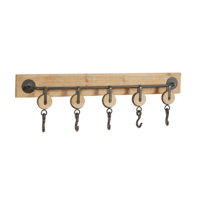 Industrial Wood and Metal Wall Hook Brown - Olivia & May