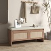 Vynxaria Mid-Century Modern Rattan Storage Bench with Cushion, Natural Finish - 3 of 4