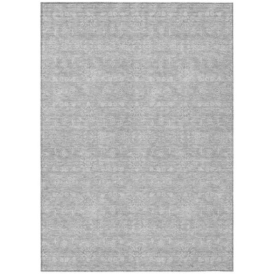 Silver Gray And Ivory Floral Washable Indoor Outdoor Area Rug