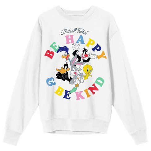 Looney Tunes be Happy & Be Kind Characters Women's White Crew Neck  Sweatshirt-large : Target