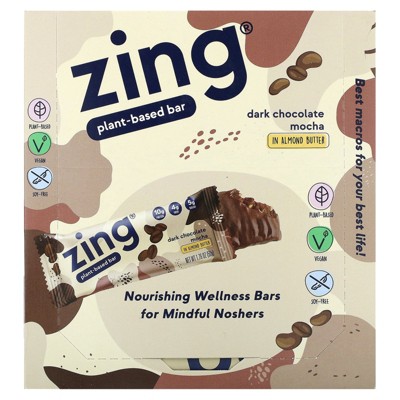 Zing Bars Plant-Based Bar, Dark Chocolate Mocha In Almond Butter, 12 Bars, 1.76 oz (50 g) Each
