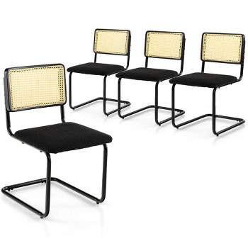 Costway Dining Chairs Set Rattan Upholstered Dining Chairs with Cane Back&Metal Base