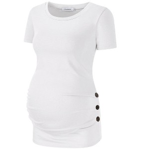 Clearlove Maternity Tunic Tops Maternity Shirt Side Button and Ruched Maternity Tunic Tops Maternity Short Sleeve T-Shirts - 1 of 4