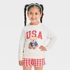 Toddler Girls' 2pc Americana USA Teddy Bear Pullover Sweatshirt and Gingham Shorts Set - Red - 3 of 4
