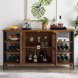 55 Inch Wine Bar Cabinet For Liquor Glasses Industrial Coffee Cabinet With Wine Rack Sideboard Buffet Cabinet For Dinning Room Living Room Oak Brown - 1 of 4