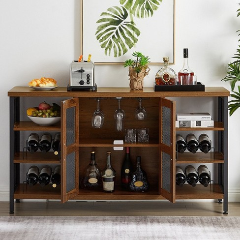 55 Inch Wine Bar Cabinet For Liquor Glasses Industrial Coffee Cabinet With Wine Rack Sideboard Buffet Cabinet For Dinning Room Living Room Oak Brown Target