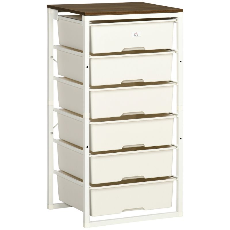 HOMCOM Dresser Storage Drawers with 6 Plastic Bins and Steel Frame, Crafting Bins for Living Room, Bedroom, 1 of 7