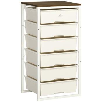 HOMCOM Dresser Storage Drawers with 6 Plastic Bins and Steel Frame, Crafting Bins for Living Room, Bedroom