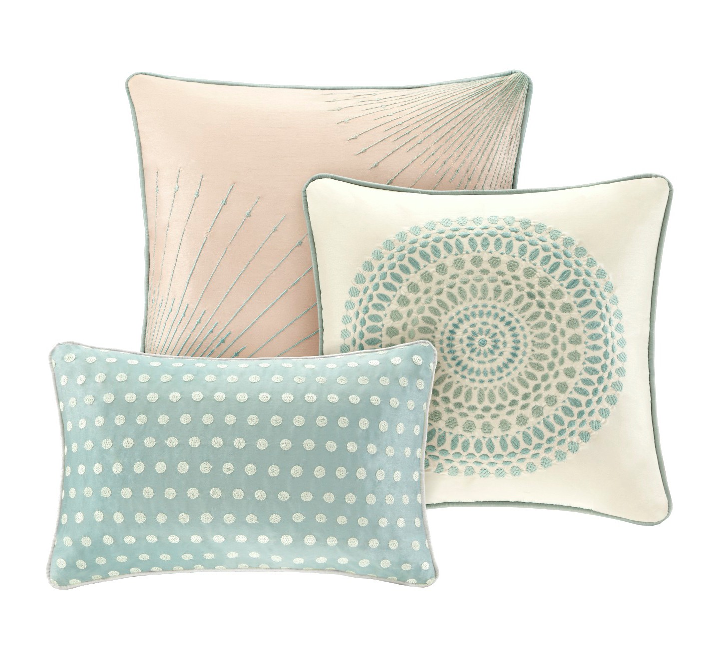 Комплект с одеялом Madison Park Grant 7 Piece Jacquard Comforter Set - Blue (Queen): Luxury Seafoam Geometric Pattern, Includes Decorative Pillows & Bed Skirt, цвет: Синий — фото 2