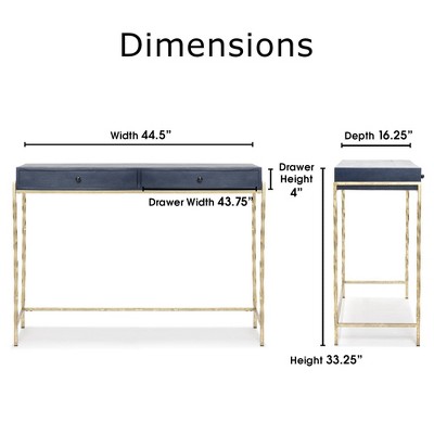 Navy Blue and Gold Wood Console Table with Storage
